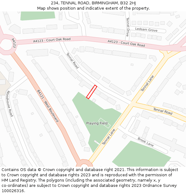 234, TENNAL ROAD, BIRMINGHAM, B32 2HJ: Location map and indicative extent of plot