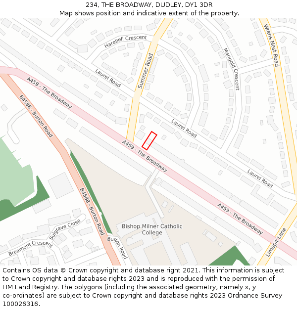 234, THE BROADWAY, DUDLEY, DY1 3DR: Location map and indicative extent of plot