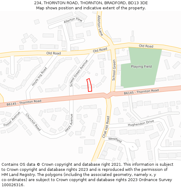 234, THORNTON ROAD, THORNTON, BRADFORD, BD13 3DE: Location map and indicative extent of plot