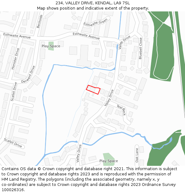 234, VALLEY DRIVE, KENDAL, LA9 7SL: Location map and indicative extent of plot