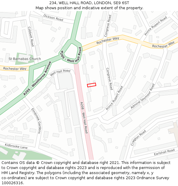 234, WELL HALL ROAD, LONDON, SE9 6ST: Location map and indicative extent of plot