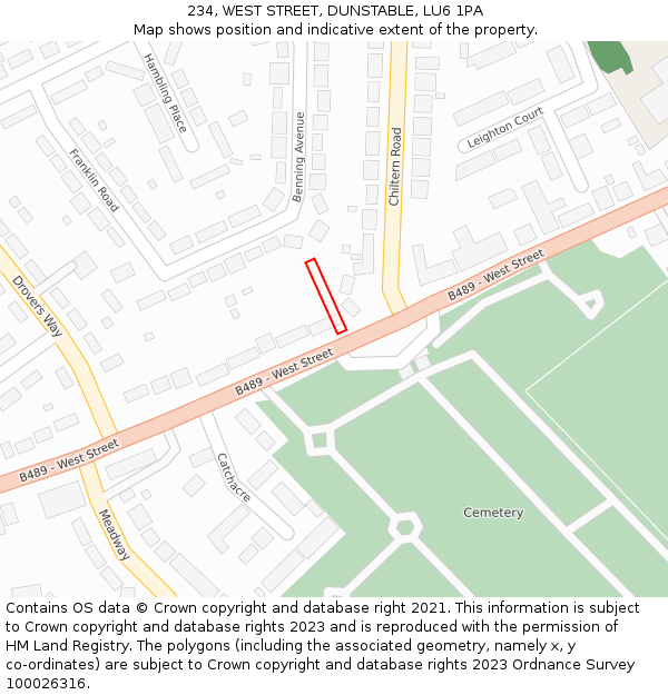 234, WEST STREET, DUNSTABLE, LU6 1PA: Location map and indicative extent of plot