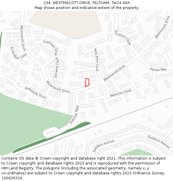 234, WESTMACOTT DRIVE, FELTHAM, TW14 9XA: Location map and indicative extent of plot