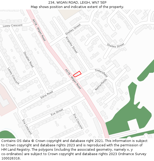 234, WIGAN ROAD, LEIGH, WN7 5EP: Location map and indicative extent of plot