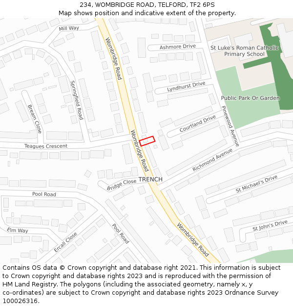 234, WOMBRIDGE ROAD, TELFORD, TF2 6PS: Location map and indicative extent of plot