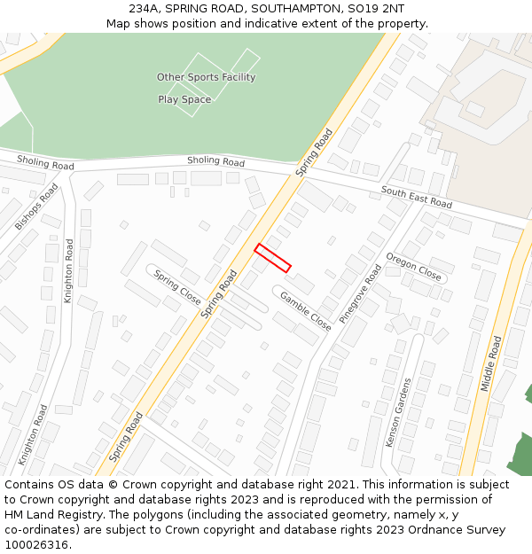 234A, SPRING ROAD, SOUTHAMPTON, SO19 2NT: Location map and indicative extent of plot