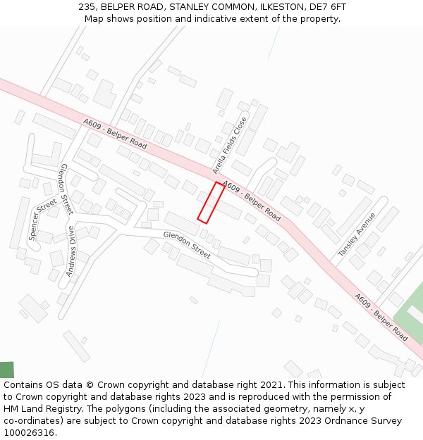 235, BELPER ROAD, STANLEY COMMON, ILKESTON, DE7 6FT: Location map and indicative extent of plot