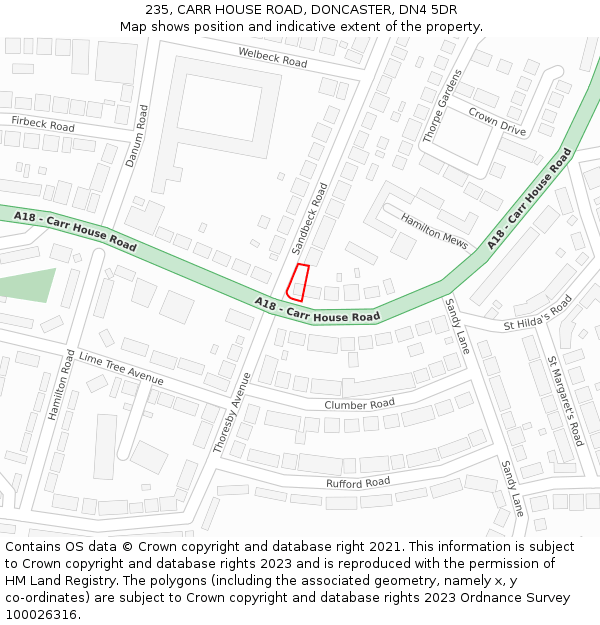 235, CARR HOUSE ROAD, DONCASTER, DN4 5DR: Location map and indicative extent of plot