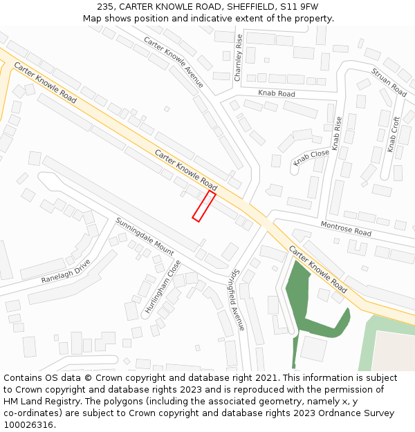 235, CARTER KNOWLE ROAD, SHEFFIELD, S11 9FW: Location map and indicative extent of plot