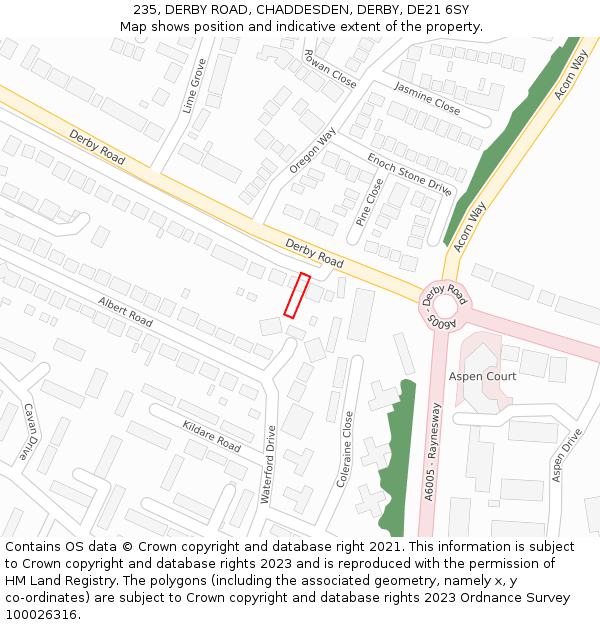 235, DERBY ROAD, CHADDESDEN, DERBY, DE21 6SY: Location map and indicative extent of plot