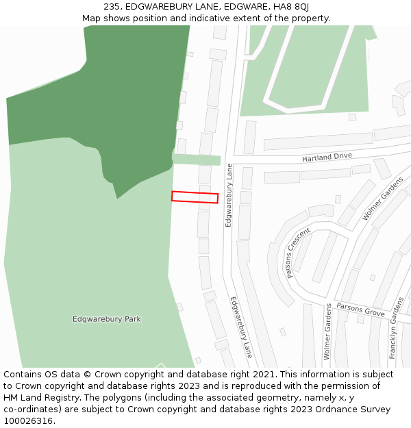 235, EDGWAREBURY LANE, EDGWARE, HA8 8QJ: Location map and indicative extent of plot