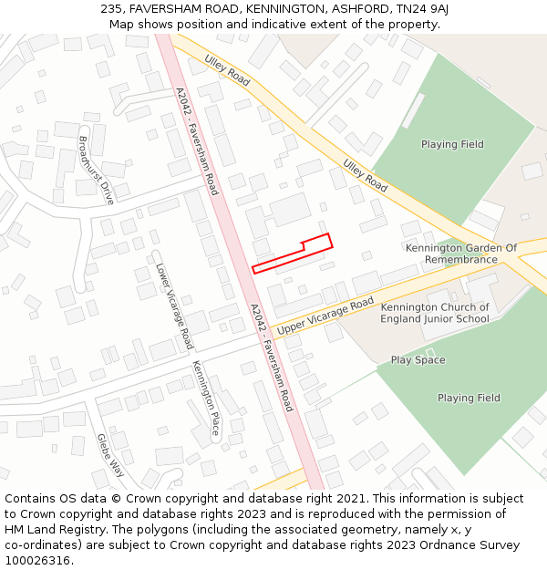 235, FAVERSHAM ROAD, KENNINGTON, ASHFORD, TN24 9AJ: Location map and indicative extent of plot