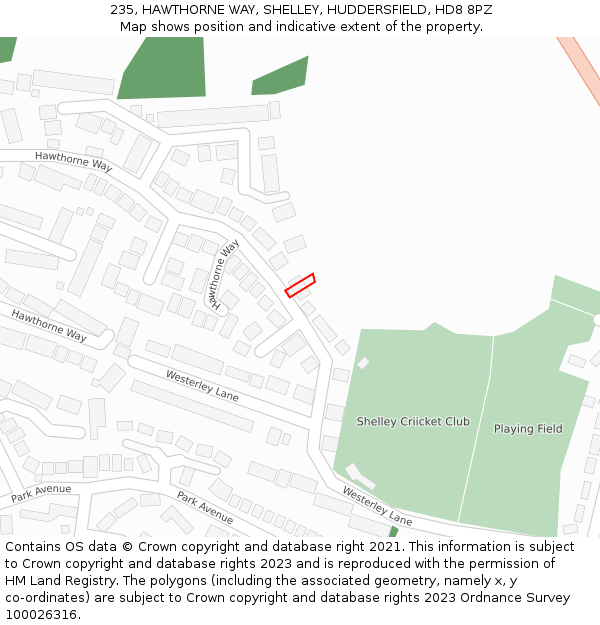 235, HAWTHORNE WAY, SHELLEY, HUDDERSFIELD, HD8 8PZ: Location map and indicative extent of plot