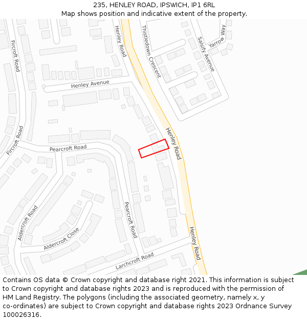 235, HENLEY ROAD, IPSWICH, IP1 6RL: Location map and indicative extent of plot