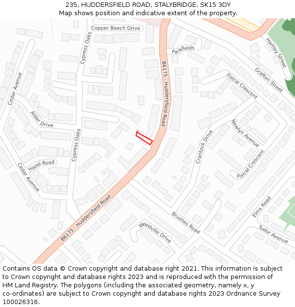 235, HUDDERSFIELD ROAD, STALYBRIDGE, SK15 3DY: Location map and indicative extent of plot