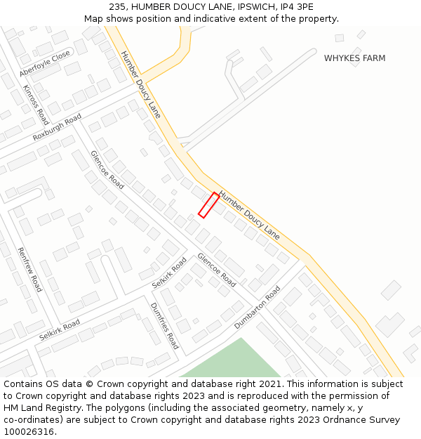 235, HUMBER DOUCY LANE, IPSWICH, IP4 3PE: Location map and indicative extent of plot