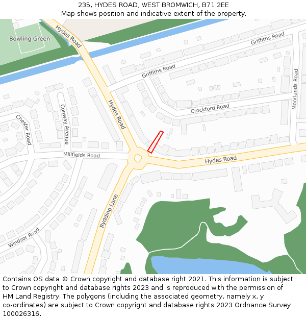 235, HYDES ROAD, WEST BROMWICH, B71 2EE: Location map and indicative extent of plot