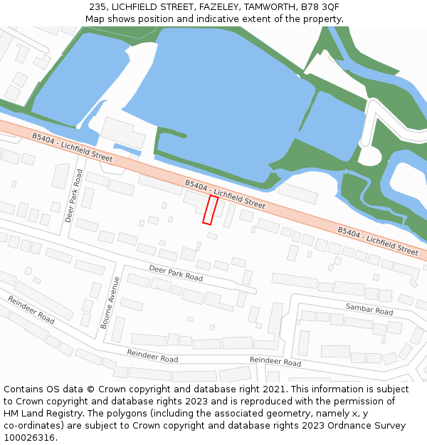 235, LICHFIELD STREET, FAZELEY, TAMWORTH, B78 3QF: Location map and indicative extent of plot