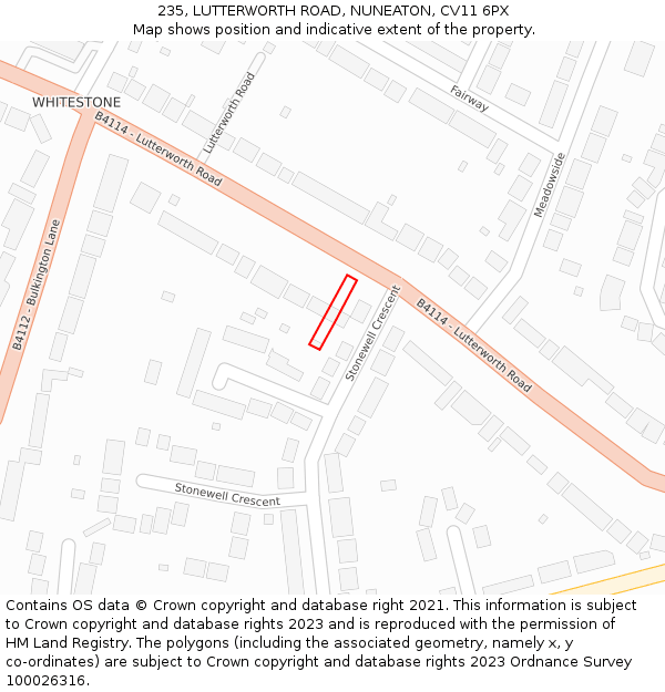 235, LUTTERWORTH ROAD, NUNEATON, CV11 6PX: Location map and indicative extent of plot