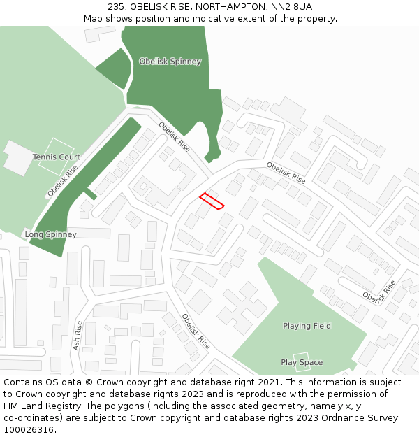 235, OBELISK RISE, NORTHAMPTON, NN2 8UA: Location map and indicative extent of plot