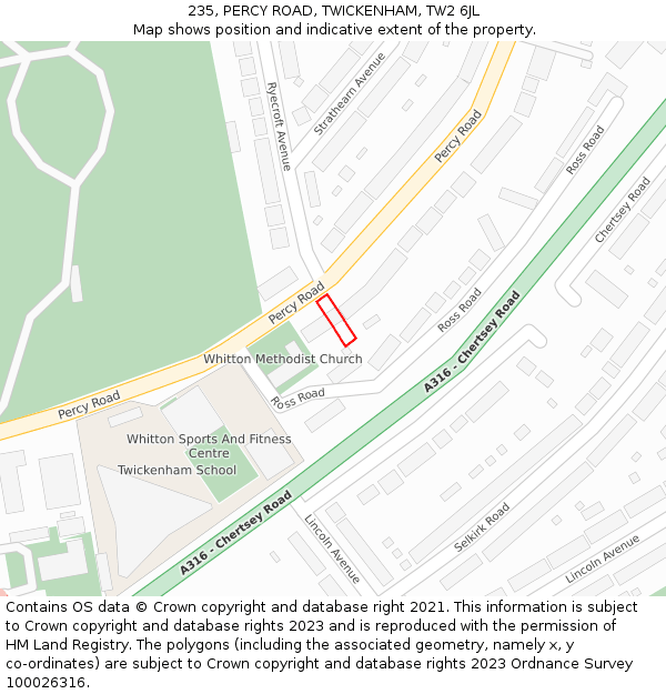 235, PERCY ROAD, TWICKENHAM, TW2 6JL: Location map and indicative extent of plot