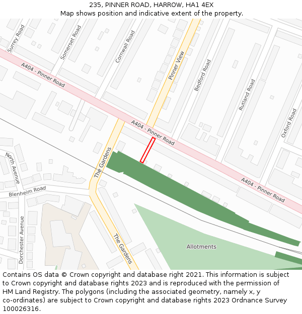 235, PINNER ROAD, HARROW, HA1 4EX: Location map and indicative extent of plot