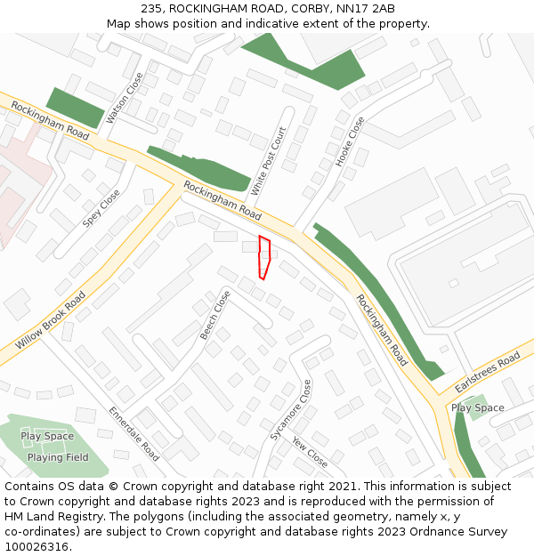 235, ROCKINGHAM ROAD, CORBY, NN17 2AB: Location map and indicative extent of plot