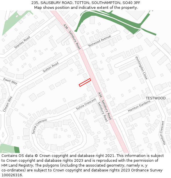 235, SALISBURY ROAD, TOTTON, SOUTHAMPTON, SO40 3PF: Location map and indicative extent of plot