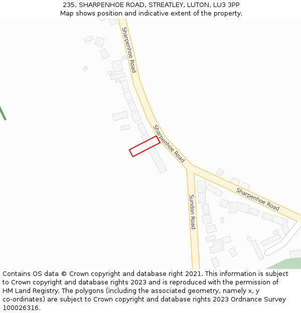 235, SHARPENHOE ROAD, STREATLEY, LUTON, LU3 3PP: Location map and indicative extent of plot