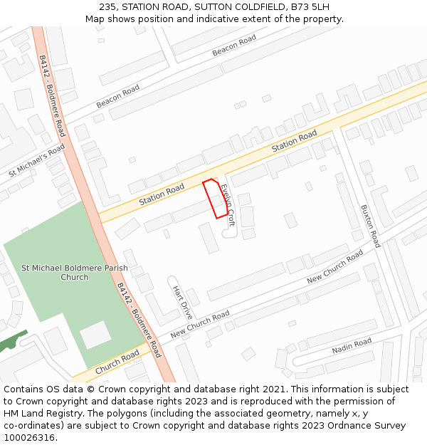 235, STATION ROAD, SUTTON COLDFIELD, B73 5LH: Location map and indicative extent of plot