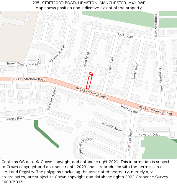 235, STRETFORD ROAD, URMSTON, MANCHESTER, M41 9WE: Location map and indicative extent of plot