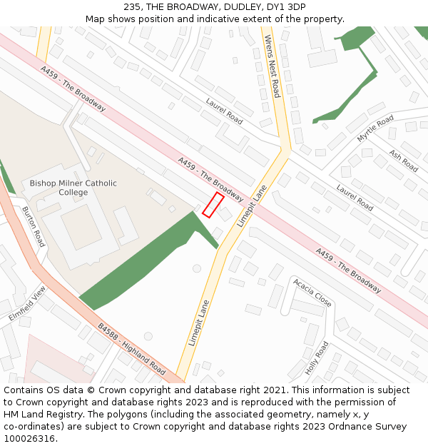 235, THE BROADWAY, DUDLEY, DY1 3DP: Location map and indicative extent of plot