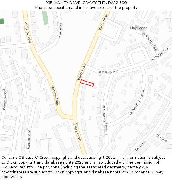 235, VALLEY DRIVE, GRAVESEND, DA12 5SQ: Location map and indicative extent of plot