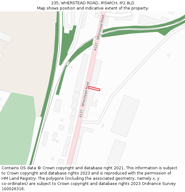 235, WHERSTEAD ROAD, IPSWICH, IP2 8LD: Location map and indicative extent of plot