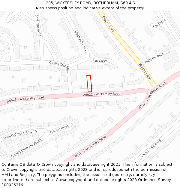 235, WICKERSLEY ROAD, ROTHERHAM, S60 4JS: Location map and indicative extent of plot