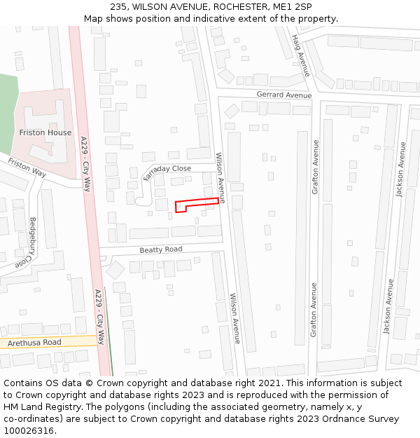 235, WILSON AVENUE, ROCHESTER, ME1 2SP: Location map and indicative extent of plot