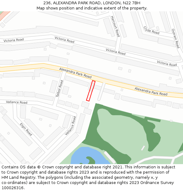 236, ALEXANDRA PARK ROAD, LONDON, N22 7BH: Location map and indicative extent of plot