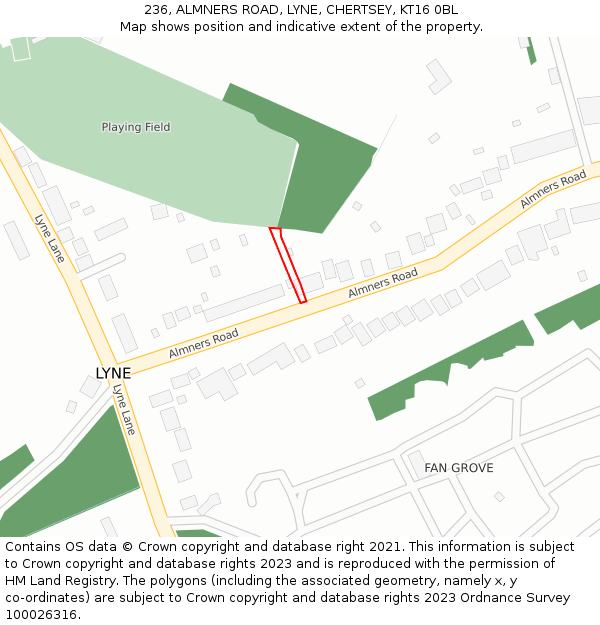 236, ALMNERS ROAD, LYNE, CHERTSEY, KT16 0BL: Location map and indicative extent of plot