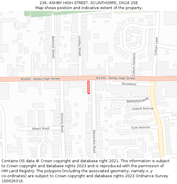 236, ASHBY HIGH STREET, SCUNTHORPE, DN16 2SE: Location map and indicative extent of plot