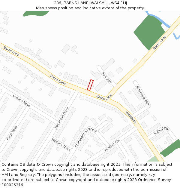 236, BARNS LANE, WALSALL, WS4 1HJ: Location map and indicative extent of plot