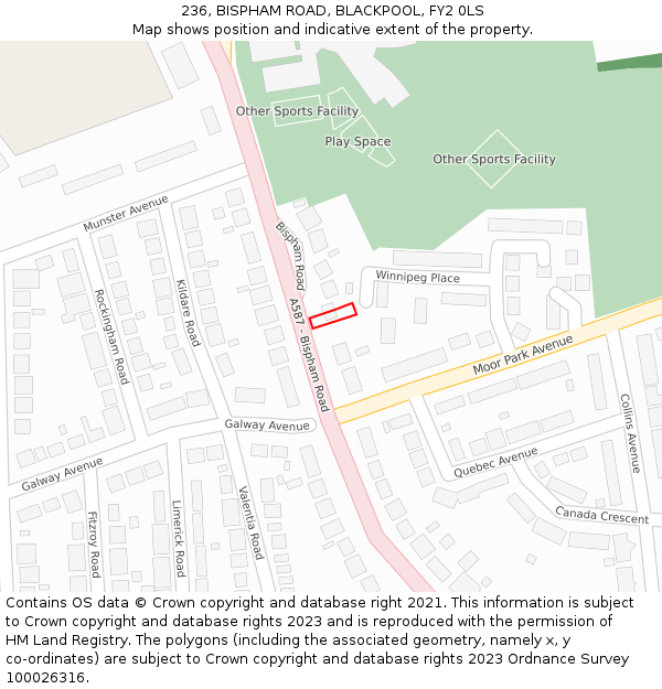 236, BISPHAM ROAD, BLACKPOOL, FY2 0LS: Location map and indicative extent of plot