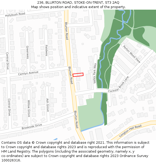 236, BLURTON ROAD, STOKE-ON-TRENT, ST3 2AQ: Location map and indicative extent of plot
