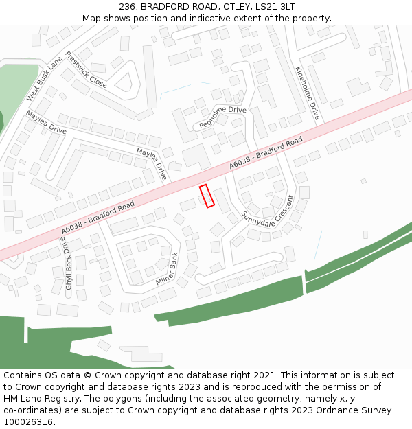 236, BRADFORD ROAD, OTLEY, LS21 3LT: Location map and indicative extent of plot