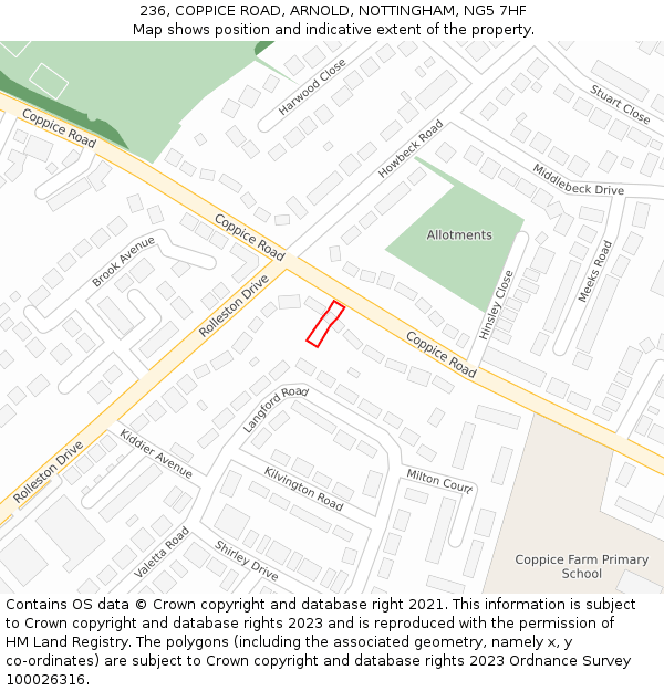 236, COPPICE ROAD, ARNOLD, NOTTINGHAM, NG5 7HF: Location map and indicative extent of plot