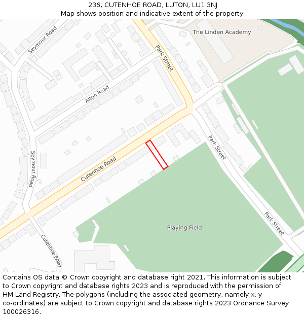 236, CUTENHOE ROAD, LUTON, LU1 3NJ: Location map and indicative extent of plot