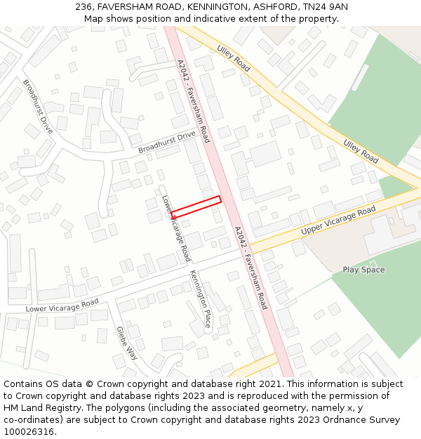 236, FAVERSHAM ROAD, KENNINGTON, ASHFORD, TN24 9AN: Location map and indicative extent of plot