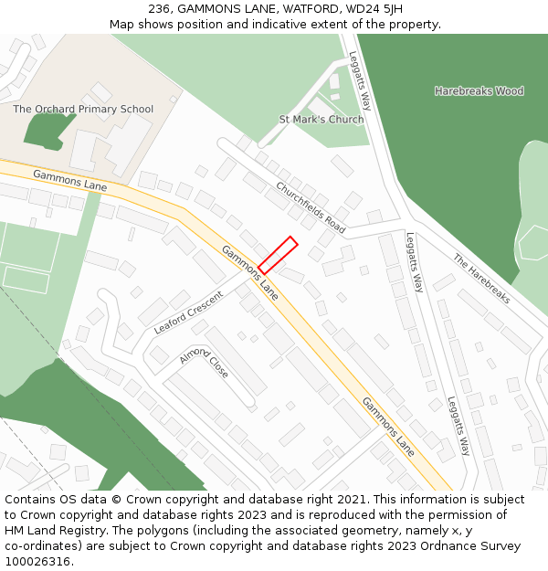 236, GAMMONS LANE, WATFORD, WD24 5JH: Location map and indicative extent of plot