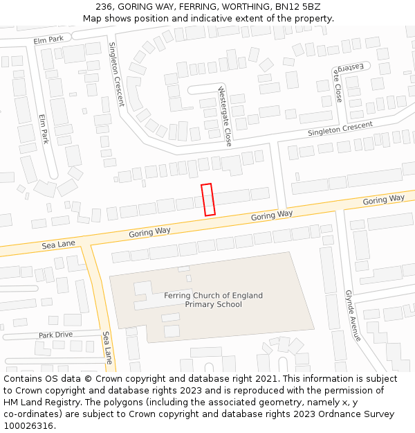 236, GORING WAY, FERRING, WORTHING, BN12 5BZ: Location map and indicative extent of plot