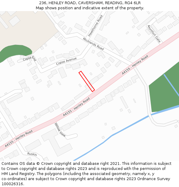 236, HENLEY ROAD, CAVERSHAM, READING, RG4 6LR: Location map and indicative extent of plot