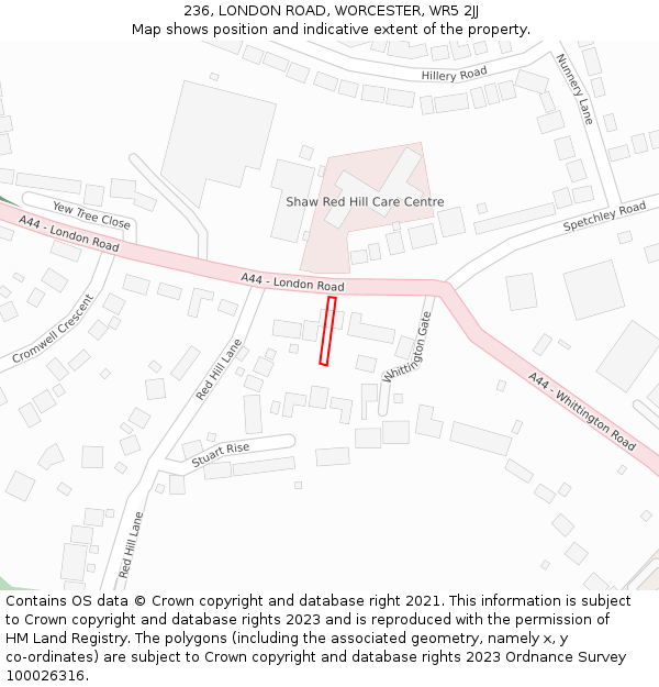 236, LONDON ROAD, WORCESTER, WR5 2JJ: Location map and indicative extent of plot